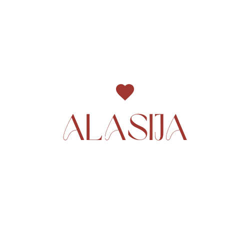 Brand name 'ALASIJA' with a heart symbol on a beige background